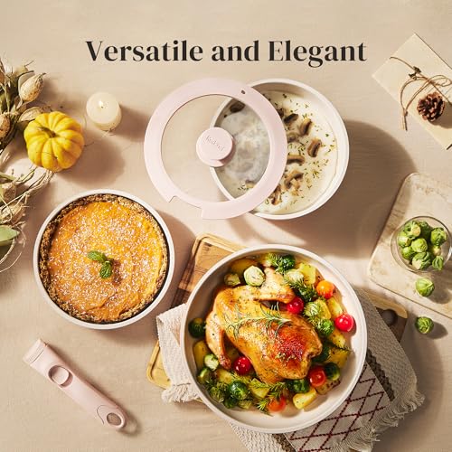 Image of Redchef Ceramic Cookware Set, Removable Handle Pots and Pans Non-Stick, Rv Cookware Set, Non-Toxic Pots and Pans Set No PFAS, PTFE, PFOA, Detachable Pots and Pans, Dishwasher & Oven Safe (Pink)