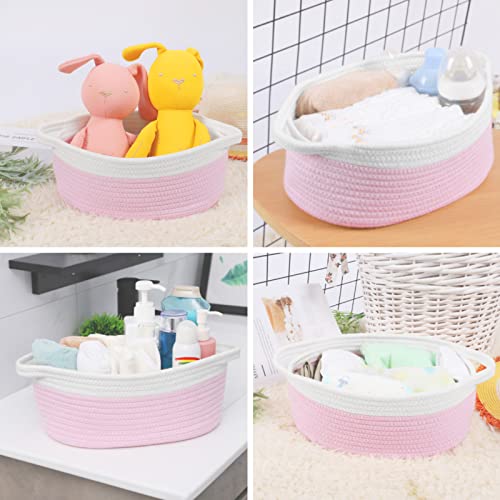 Abenkle Small Woven Basket, 12"X 8" X 5" Cute Rope Room Shelf Storage Basket, Cat Dog Toys Basket Chest Box, Empty Decorative Gift Basket With Handles -Pink #TOP4