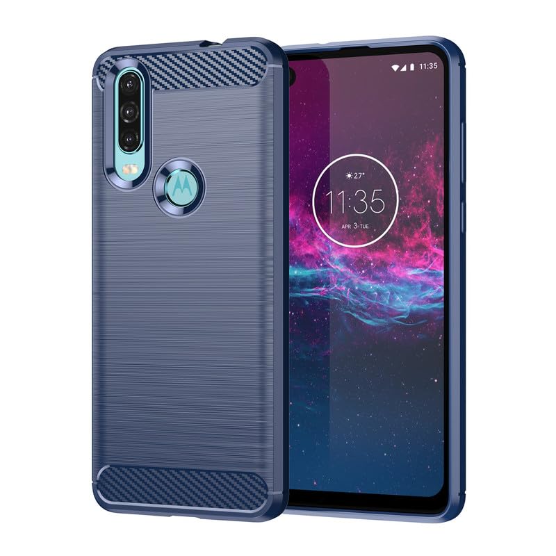 Image of Hybrid Carbon Fiber Back Case for Motorola Moto One Action (Blue)