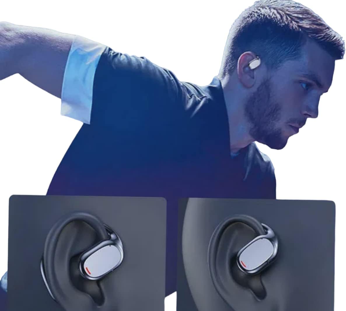 Person wearing GOLD Pro FN-B08 earphones during exercise.