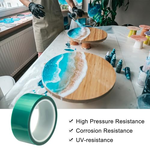 Image of MECCANIXITY Resin Tape Silicone Adhesive Tape High Temperature Resistance Easy Peeling Polyester for Epoxy Resin,River Tables,Craft,Remove Residue 1.57 Inch Wide 108FT Long(Green),Pack of 1