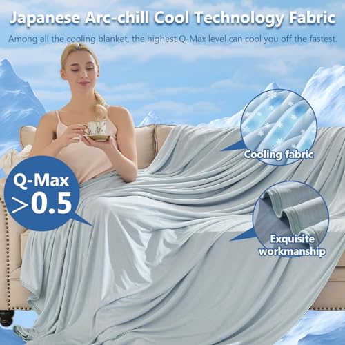 Image of CHOSHOME Cooling Blanket for Hot Sleepers - Summer Blanket Thin Soft Lightweight Breathable Double Side Enhanced Cooling for Hot Flashes, Night Sweats, Bed, Couch (Ice Blue, 96 x 102 inches)