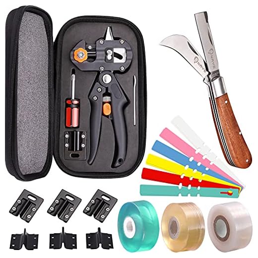 [6 Blades Enhanced] NAYE 2 in 1 Garden Grafting Tool Kit for Fruit Trees with Grafting Knife Grafting Tapes,Extra Replacement Blades Included,Professional Grafting Scissor Shear
