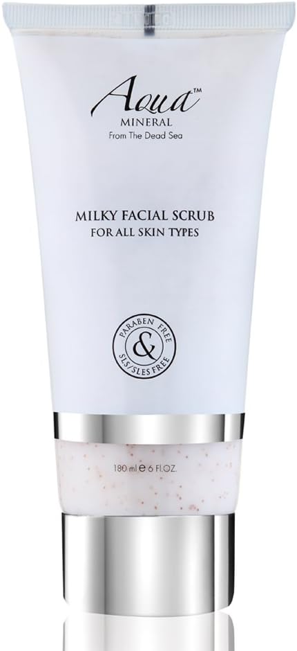 Aqua Mineral Milky Facial Scrub 180 ml Dead Sea Mineral Based Exfoliating Face Scrub for Women and Men. All Natural Scrubbing Face Mask. Hydrating Cleansing Treatment.