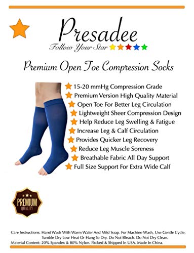 Image of Presadee Premium Sheer 15-20 mmHg Moderate Compression Leg Calf Open Toe Socks
