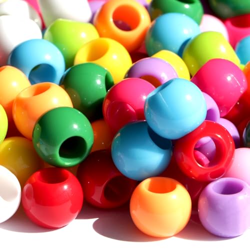 160pcs 12mm Plastics Acrylic Beads Mix 10 Color Large Hole Hair Beads(Hole:5.5mm)