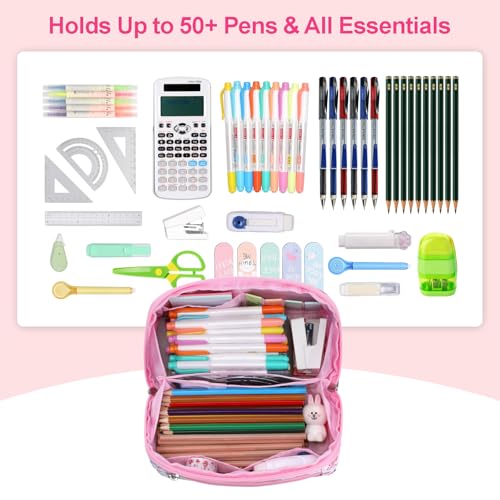 Image of Pencil Case for Girls, Durable Kids Pencil Pouch for School, Wide Opening Soft Bag with Handle, Fits 50 Pens & Markers (Floral Butterfly)