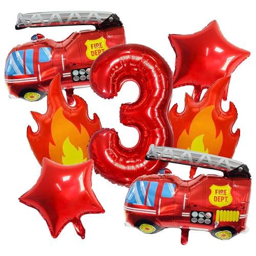 Firefighter Birthday Party Decorations Firetruck Number 3 Balloons3rd Firetruck Birthday DecorationsLarge Foil Fire Truck Balloons