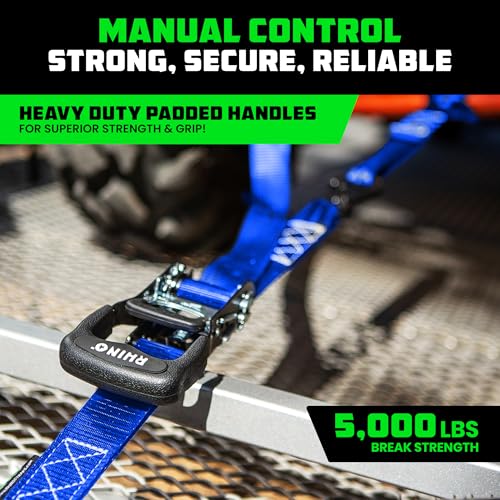 Image of Rhino USA Heavy Duty Ratchet Tie Downs (2-Pack) - 1.6in x 8ft, 5,000lb