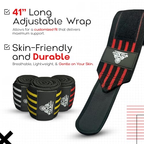 Image of Elbow Wraps for Weightlifting (Pair), Stretchable & Breathable 41 inch Elbow Compression Strap, Weightlifting Straps for Bench Press, Supports Powerlifting, Pressing, Elbow Straps for Gym Accessories for Men (Red)