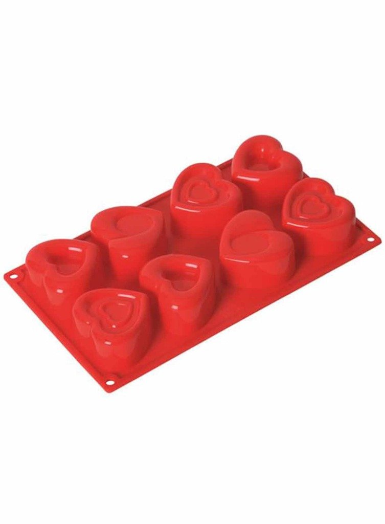 CAKE DECOR™ 8 in 1 Silicone Bakeware Set Heart Shape Cupcake Muffin Moulds Reusable Flexible Non-Stick Baking Trays for Oven Freezer Microwave Use Ideal for Muffins Chocolates Brownies Desserts