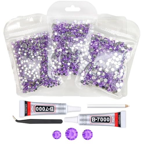 qiipii Amethyst Purple Crystal Resin Rhinestones w B7000 Jewelry Glue for Bedazzling Crafting Flatback Stones 3mm 4mm 5mm Diamonds Crystals Gems for Nails Face Eyes Makeup Tumblers Bottles DIY Crafts