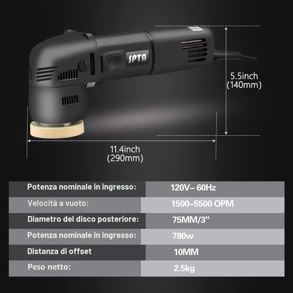 Lucidatrice tampone, SPTA 3 pollici 10mm orbita 780W Lucidatrice orbitale per auto per la pulizia automatica