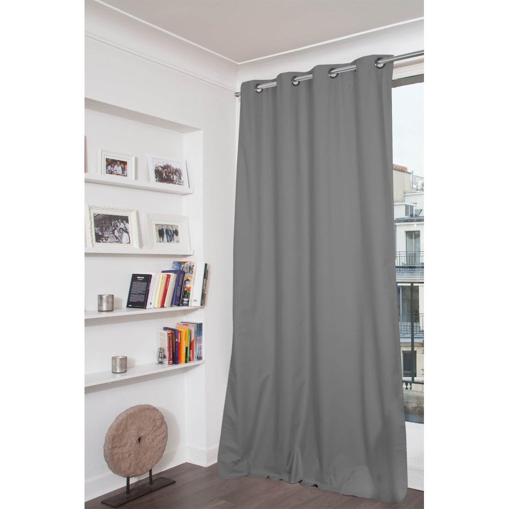 Moondream Rideau Occultant Total, Protection Lumière 100% Opaque, Tissu Enduit, Oeko-Tex, Dream Gris - Stratus, 135 x 250 (LxH) cm, Œillets (1 Rideau)