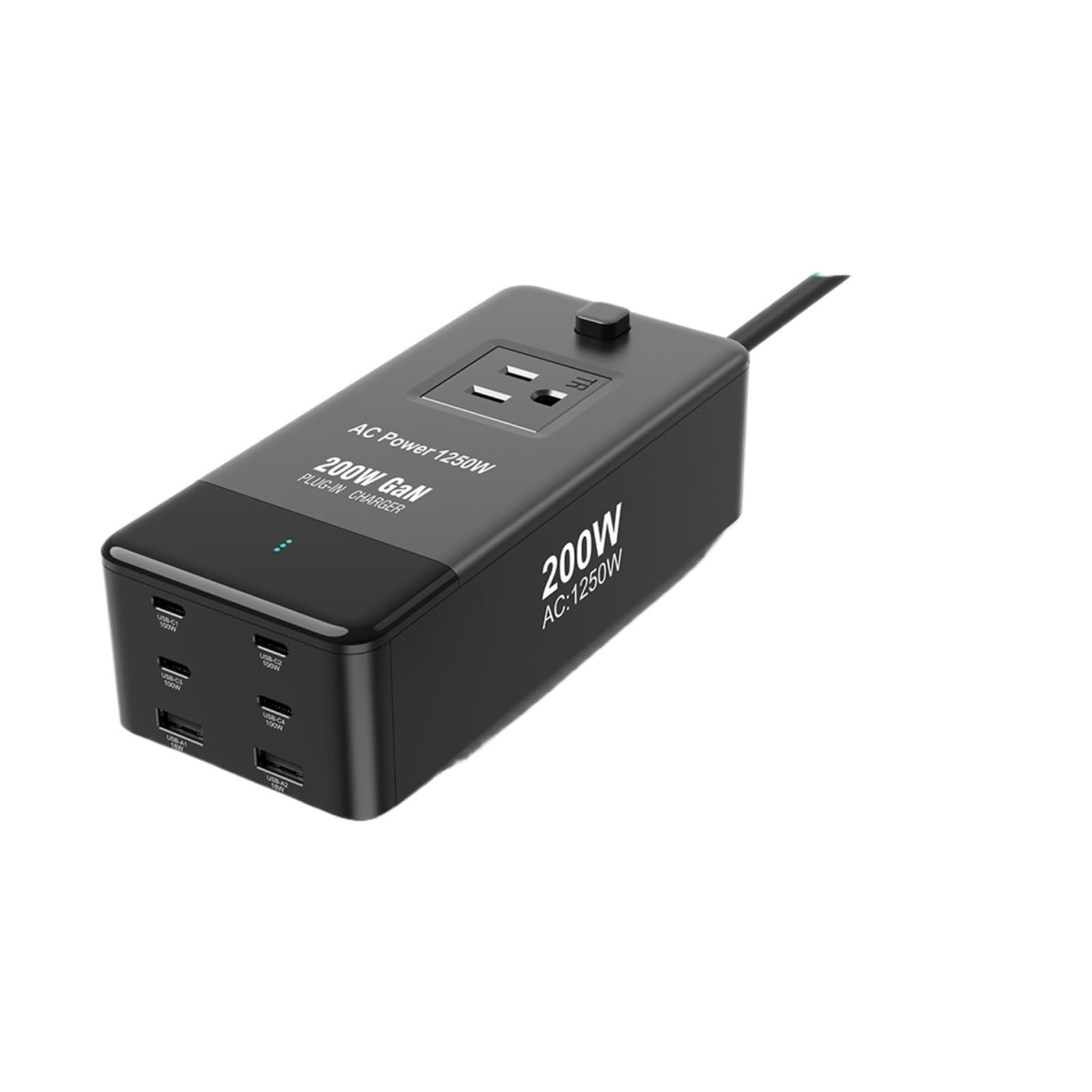 Ładowarka USB, Ładowarka biurkowa GaN3 200 W Listwa zasilająca Stacja szybkiego ładowania USB C o mocy 100 W dla smartfona
