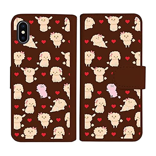 sslink iPhone17 Pro Max アイフォン17プロマックス 対応 手帳型 ブラウン ケース ふわふわトイプードル 犬 ハート ダイアリータイプ 横開き カード収納 フリップ カバー