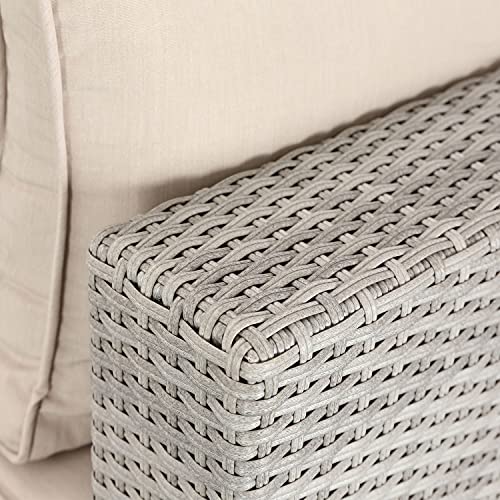 Do4U 7 Pieces Outdoor Patio Furniture Sectional Conversation Set, All-Weather Wicker Rattan Sofa Beige Seat & Back Cushions (Khaki Gray)