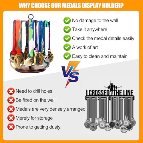 Image of Medal Hanger Display Race Medal Holder 360 Degree Rotating Medal Desk Stand Honor Display Rack Ideal for Sports Marathon Football Soccer Track and Field Running Basketball Swimming 36+ Medals