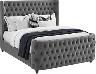 Atomic Sleep Luxury Curved Winged-Bed Frame - Upholstered in Plush Velvet Fabric with Mattress/Gas Lift Option - UK Made (Grey Plush, Double without mattress)