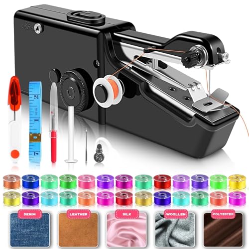 Máquina de coser de mano inalámbrica fácil de usar para principiantes, mini máquina de coser con kit de accesorios, máquina de coser portátil para una variedad de telas, reparación de ropa fácil,