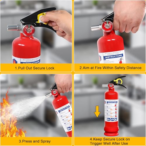 2 Pack ABC Dry Chemical Fire Extinguishers with Mount, 2.5 lb 1A:10B:C Rating for Home, Vehicle, Boat, Quick Release Handle, Compact & Portable Dry Powder Extinguisher