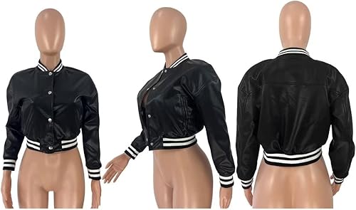 Miniatura 5 de Mintsnow Chaqueta universitaria para mujer de manga larga con botones, chaquetas bomber casuales, uniforme de béisbol, ropa urbana
