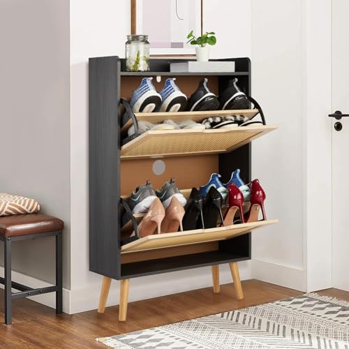 SLEKVERSA Hidden Shoe Storage Cabinet with 2 Flip Rattan Drawers