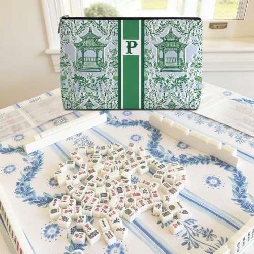 Personalized Initial Letter Mahjong Tile Bag Makeup Bags Green P(Case Only) - 5