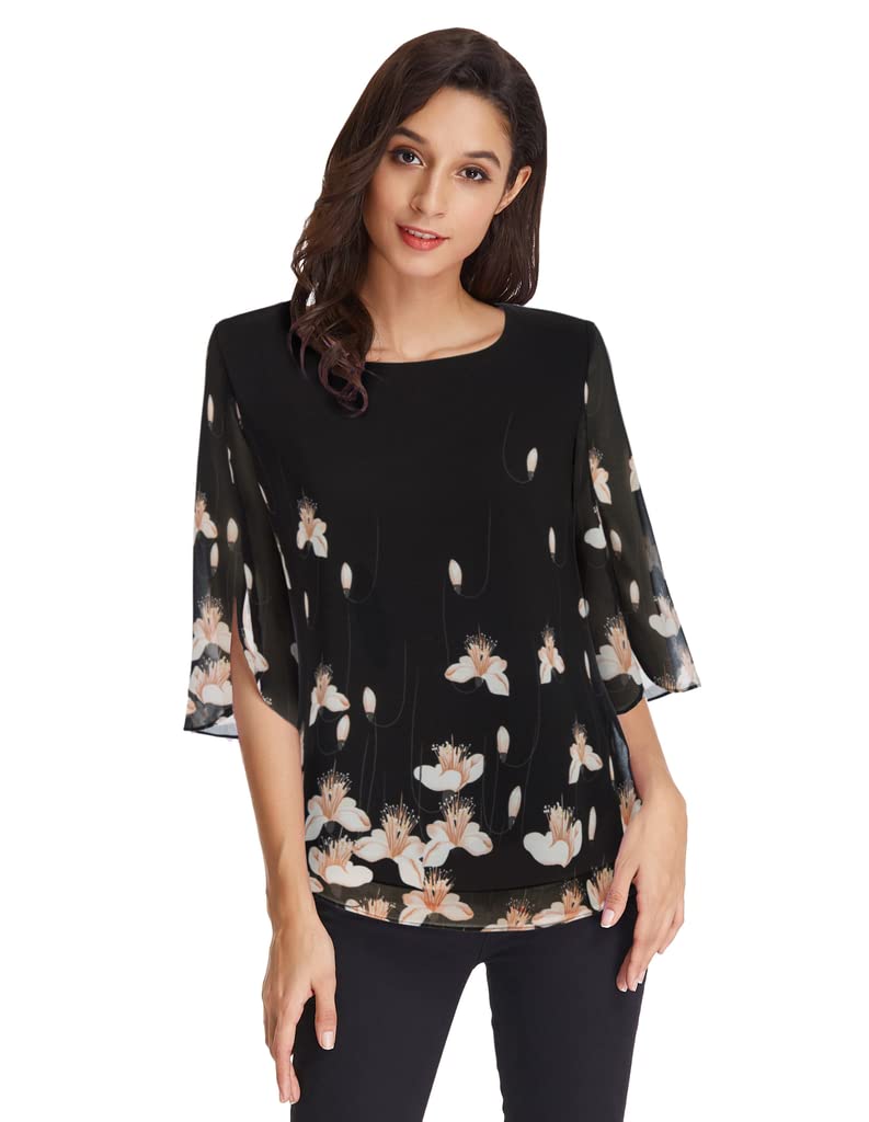 GRACE KARIN Camicia Donna Paillettes a Manica a 3/4 Top Elegante Girocollo Manicotto Split