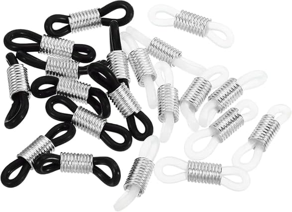VIGHNESHWAR TRADERS Eyeglass Chain Connector Retainer, 20 Pack Adjustable Anti Slip Silicone Rubber Strap Holder Chain End Loop Large Size for Sunglasses, Silver Tone