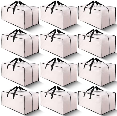 Cosy Family 12 Pack Heavy Duty Moving Bags with Backpack Straps - Strong Handles & Zippers, Storage Totes For Space Saving, Fold Flat, Alternative to Moving Box (X-Large-Set of 12, Clear)