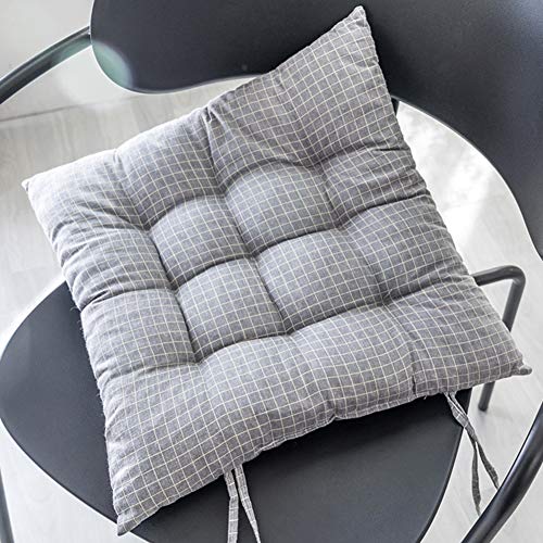 L&T Celosía Cuadrado Silla Almohadilla con Correas, Acolchado Lino Silla Cojín Suave Asiento Almohadilla Cojín Almohada para Estudiante Oficina Comedor Ventana De Bahia-Gris 40x40cm(16x16inch)