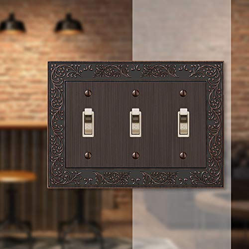 Image of Amerelle 43TTTVB English Garden Wallplate, 3 Toggle, Cast Metal, Aged Bronze, 1-Pack
