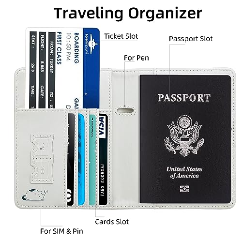 Image of WALNEW Passport Holder for Travel, RFID Passport Cover Wallet for Women Men, PU Leather Passport Book Card Holder Case with Pen, Travelling Essentials for Flying