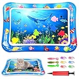 Cat Water Mat with Fish, Water Play Sensory Mats, 69 x 50cm Inflatable Cool Mat for Cats Dogs, Thickened Cats Play Mats with Inflator and 9 Squishy Fish Toys, Cat Toys for Indoor