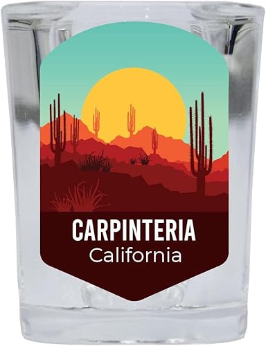 R and R Imports Carpinteria California Souvenir 2 Ounce Square Shot Glass Desert Design