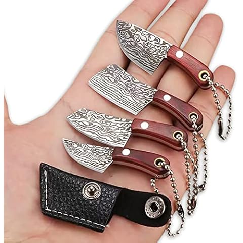 LEKIA Mini Messer Set, 4 Stück Taschenmesser Damast Klein Schlüsselanhänger Messer Chef Clever Cover