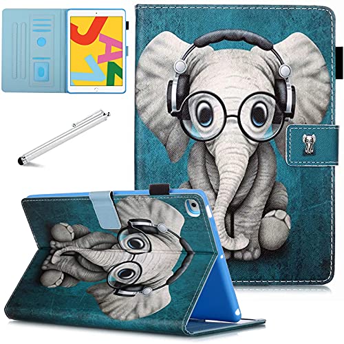 Fancity Funda para iPad de 8ª generación (10.2 pulgadas 2020), iPad 7ª generación 2019, Smart Wake Sleep Stand Cover con soporte para lápiz para iPad 10.2 8th 7th Gen/Air 3, Music Elephant Cover