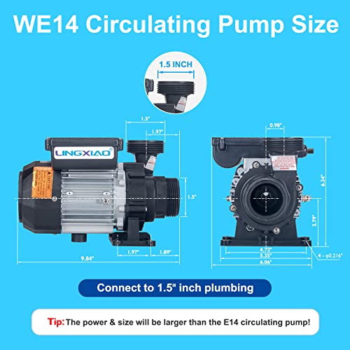 Image of WE14 SPA Circulation Pump, 240V Hot Tub Circulating Pumps Compatible with E14 Circulation Pump 0.35HP, 1.5 inch Port (Model: WE14)