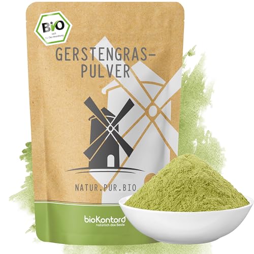 bioKontor Bio Gerstengraspulver 500g Gerstengras Pulver fein gemahlen Gerstengras aus biologischem Anbau vielseitig für Smoothies & grünen Saft 100% naturrein deutsche Handabfüllung