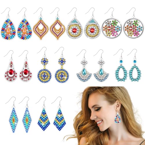 ZABARE 10 Pairs Diamond Painting Earrings - Double-Sided Mandala Art Earrings for Adults, Small Diamond Painting Kits With Box for Birthdays