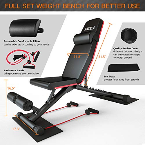 Raybee Foldable Workout Bench Adjustable Weight Bench for Full Body Strength Training Exercise Bench for Home Flat Bench