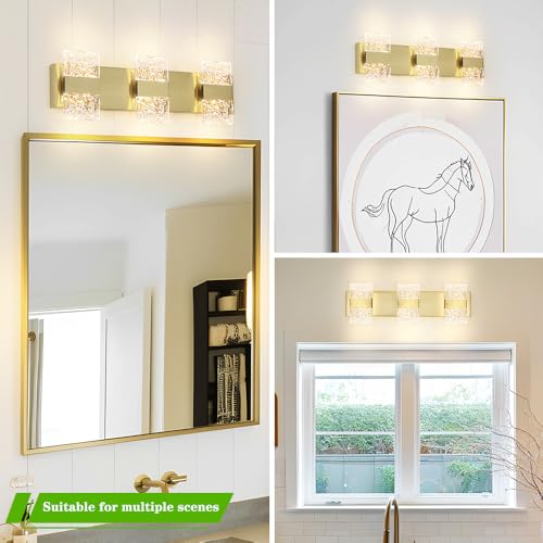 Image of Bathroom Vanity Light Fixture, Modern Brushed Gold LED Vanity Light, Dimmable 19W LED Wall Sconce Lighting for Bathroom, Bedroom, Perfect for Makeup & Shaving
