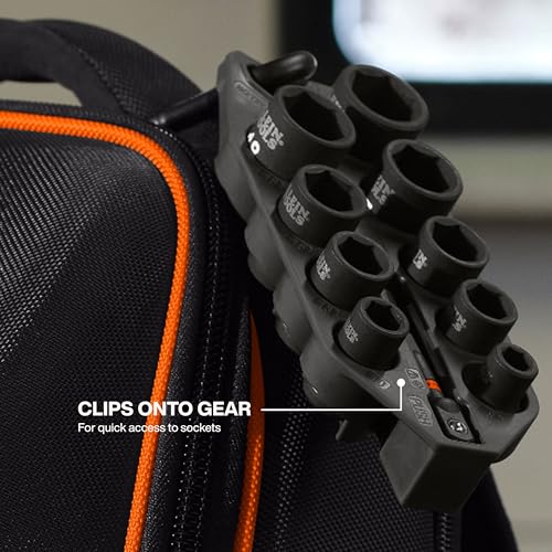 Image of Klein Tools 33809M Grab-And-Go Impact Socket Set, Metric, 10-Piece Set with Sleeve, Carabiner, 3 /8-Inch Drive, Color-Coded 8 mm, 10 mm, 12 mm, 13 mm, 14 mm, 15 mm, 17 mm, 18 mm, 19 mm Sockets