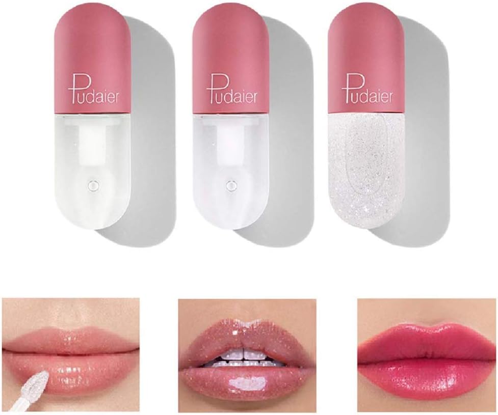 3 pcs Mini Lip Plumper Gloss, Plenty of Pout Plumping Lip Gloss for Fuller & Hydrated Lips Balm Device Lipstick Treatment Lip Oil