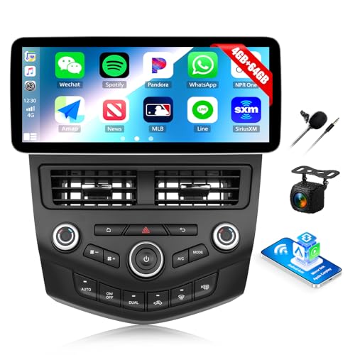 CAMECHO 4G+64G for 2003 2004 2005 2006 2007 Honda Accord Radio Android 15 Car Stereo Wireless CarPlay Android Auto 12.3 1920*720 IPS Touch Screen Head Unit with Bluetooth 5.0 32EQ GPS Backup Camera