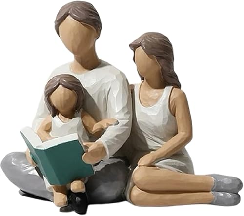 Miniatura 8 de Waowumar Familia de 3 figuritas decorativas de resina para la familia, escultura familiar para padres e hijas, regalos para decoración del hogar