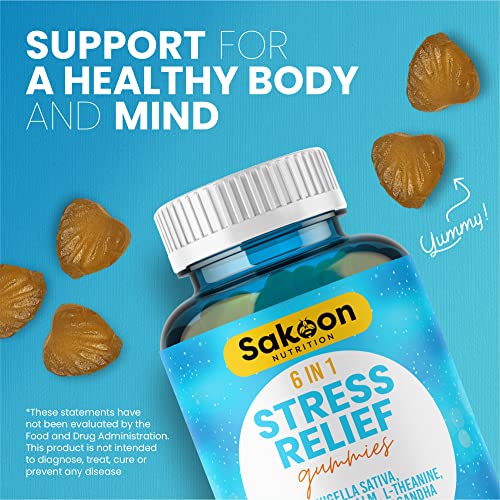 6-in-1 Stress Relief Gummies 60ct - Aids Relaxation with Ashwagandha, GABA, L-theanine, Lemon Balm, Chamomile, Black Cumin Seed Nigella Sativa. Improved Deep Sleep, Joint Support - 60 gummies - Image 6