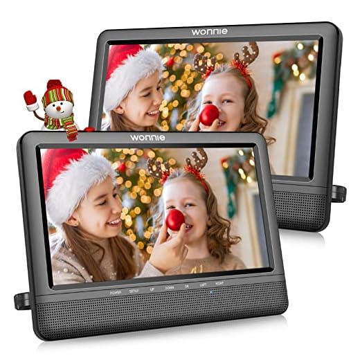 WONNIE 9.5 Car Dual Portable DVD Players, 1024x800 HD LCD TFT, USB/SD/MMC Card Readers, Built-in 5 Hours Rechargeable Battery, Stereo Sound, Regions Free, AV Out & in