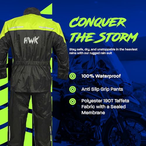 image for HWK Motorcycle Rain Suit for Men and Women, Two-Piece Waterproof Motor